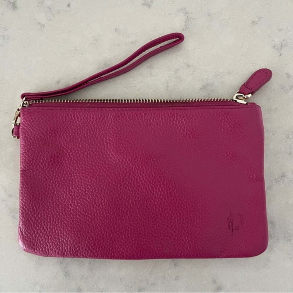 Pink Leather Wristlet Clutch Purse Wallet